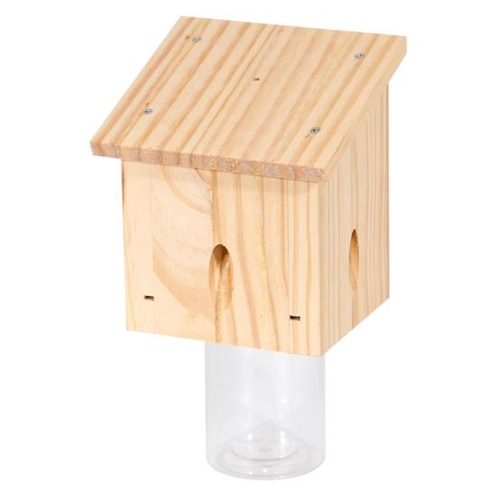 Carpenter Bee Trap Outdoor Hanging Bee Catcher Trap Kit Wooden Insect Trapping Box with Plastic Jar for Swarm Control