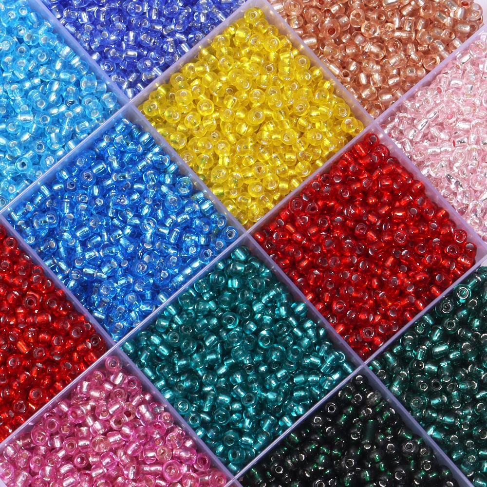 Forsølvede 3 mm glassfrøperler for DIY-smykker - Flere farger