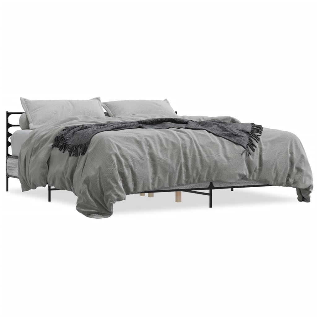 Bed Frame Gray Sonoma 200x200 cm Particleboard and Metal
