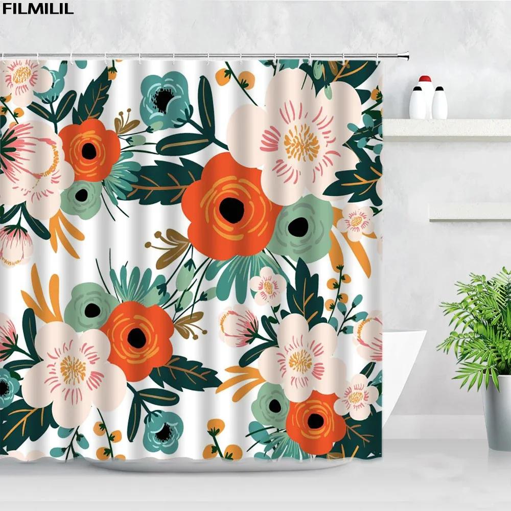 Pink Floral Shower Curtains Dandelion Watercolor Flowers Green Plants Leaves Home Decor Bathroom Fabric Bath Curtain With Hooks