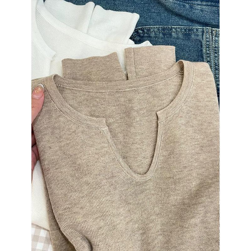 Temperament Lazy collar bottoming top Women's spring soft waxy inner loose and thin long-sleeved knitted sweater