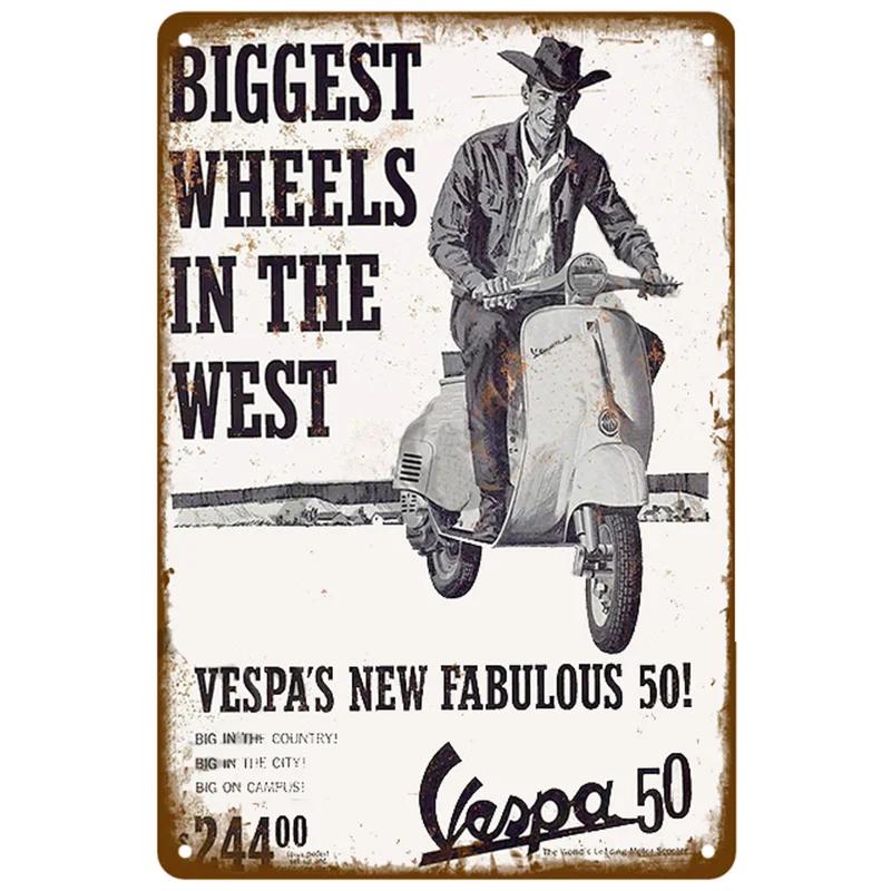 BarArtPro Vespa Tin Sign Art Decor Motorcycles Printed Metal Plaque - Vintage Pin Up Wall Art for Pub Interiors & Cafe Ambiance