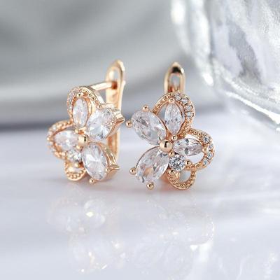 Vintage Flower White Zircon Earrings for Women Daily Party Jewelry