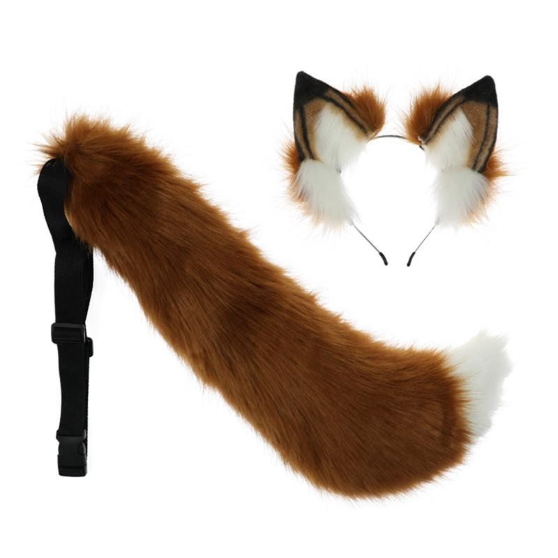 

Faux Fur Cats Ears Headband & Tail Costume Kit Hairpin for Halloween Party Un верблюд/білий