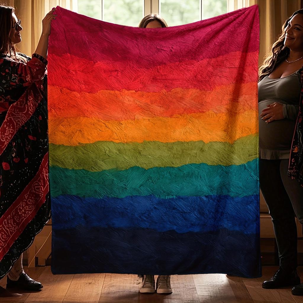 1pc Rainbow Blanket Single Sided 2D Print Soft Flannel Throw Blanket for Bed Couch Sofa Cozy Vibrant Vibe for Pride Home Decor