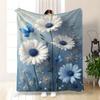 Premium Large Floral Daisy Botanical Art Blanket Throw Blue Spring Garden Decor Cozy Fleece Throw 150x200cm