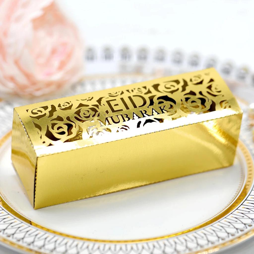 5PCS Gold Ramadan Candy Box, Mini Cutout Rose Pattern Chocolate Paper Box, Iftar Festive Party Gift Box, Wedding Candy Box