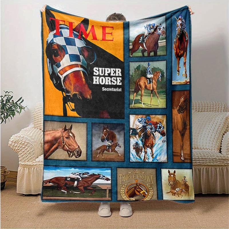 1pc Time Super Horse Secretariat Triple Crown Home Decor Blanket Perfect for Couch, Bed, Travel .W014