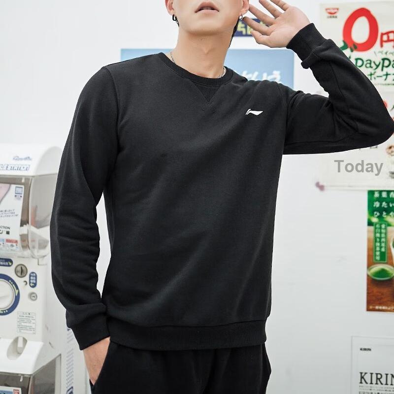 Li-Ning Training Series Solid Fleece-Lined Crew Neck Sweatshirt Men Tops Black AWDRF59-4