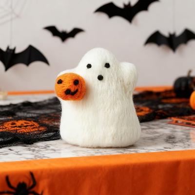Halloween Wool Felted Ghost with Pumpkin Handmade Mini Felt Ghost Pumpkin Collectible Tabletop Ornaments for Tiered Tray Shelf Desk Indoor Home Decor
