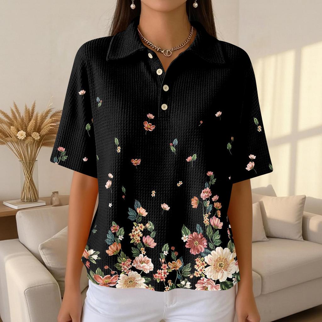 Women's Fashion Casual Lapel Short Sleeve Color Shirt Women's Up Tops