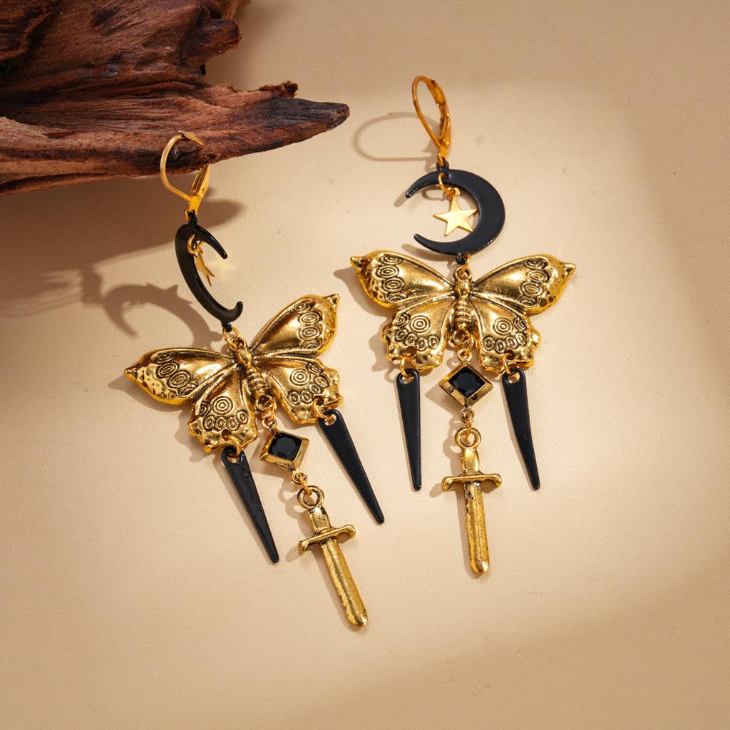 Metal Moon Star Butterfly Cross Tassel Ear Buckle Personality Niche Earrings