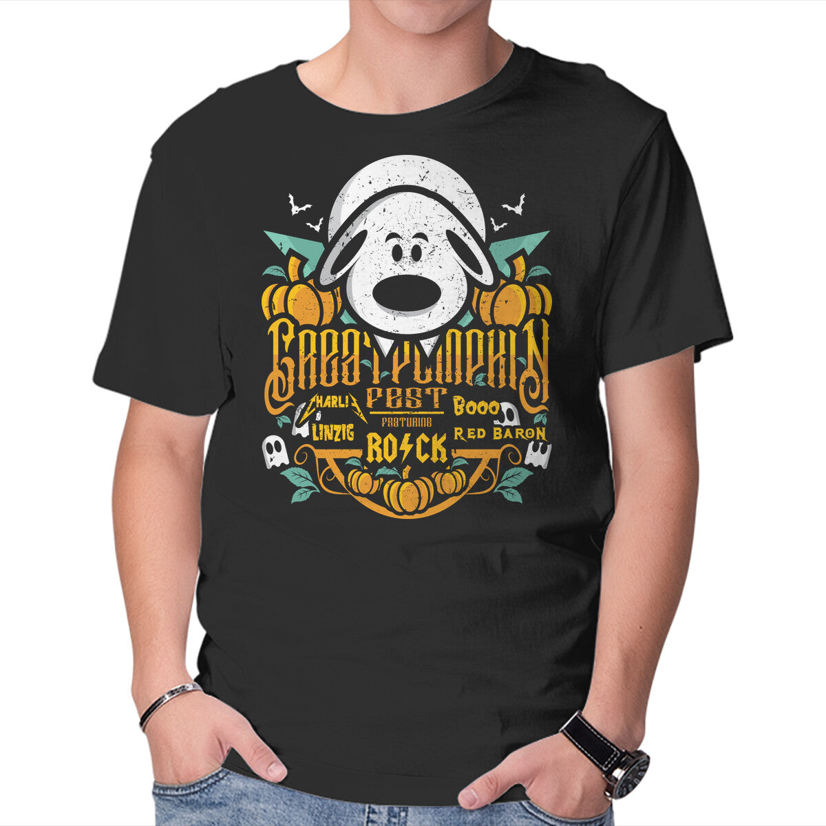 Unisex Crew Neck T-Shirt Great Pumpkin Fest Graphic Short Sleeve Casual Tee L