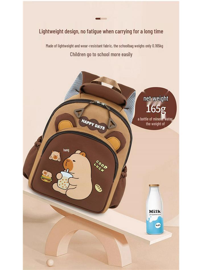 Capybara Kids' Lightweight Large-Capacity Water-Repellent Double Shoulder Backpack