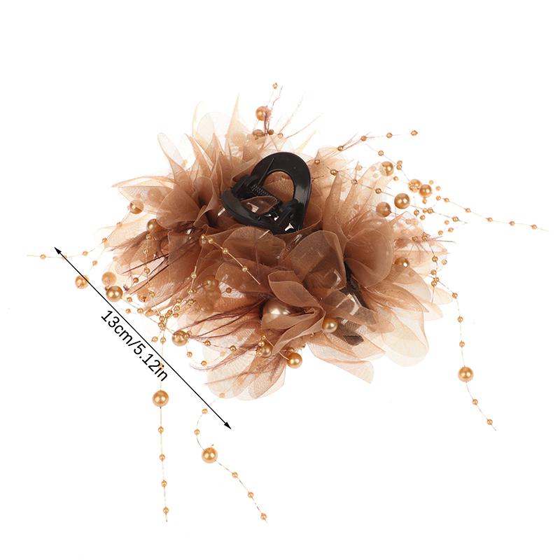 Korean Elegant Peony Flower Hair Claw Fashion Pearl Tassel Hair Clip Shark Clips For Women Girls Temperament Hair Accessories