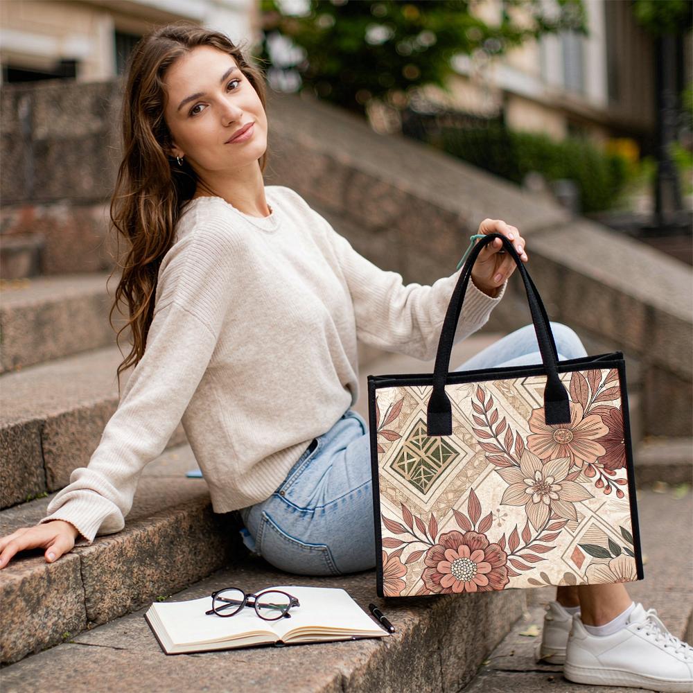 Boho Floral Printed Casual Daily Tote Bag for Women Versatile Fashion Commute Handbag
