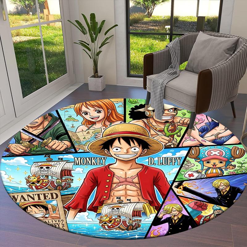 Alfombra Redonda de Área Alfombra de Alfombra de One Piece Para Sala de Estar Dormitorio Sofá Sala de Juegos Decoración Alfombrilla Antideslizante para el Suelo