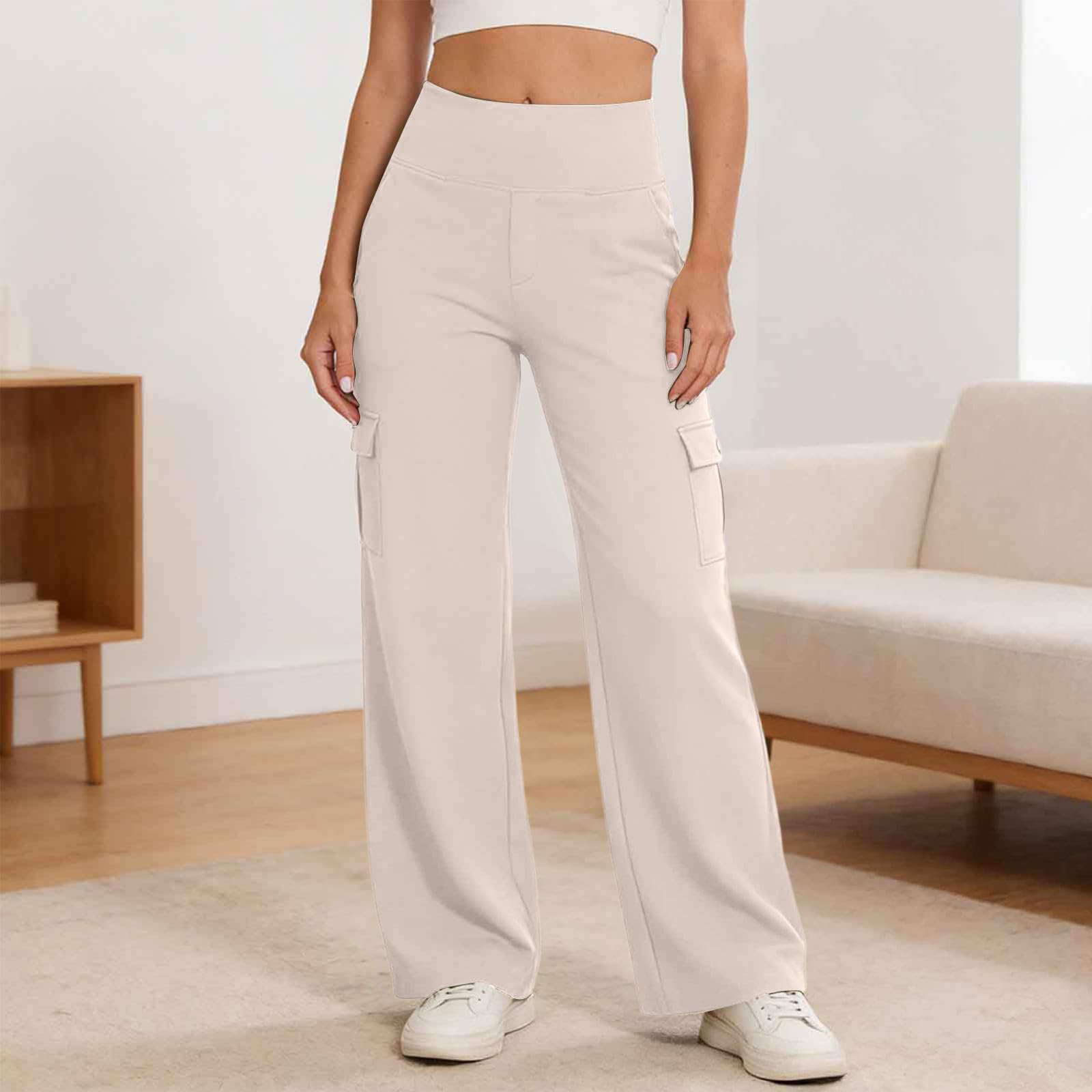 Women s Yoga Work Pants With Pockets: High-Waisted Stretch Casual Business, Work, And Travel Pants L хаки