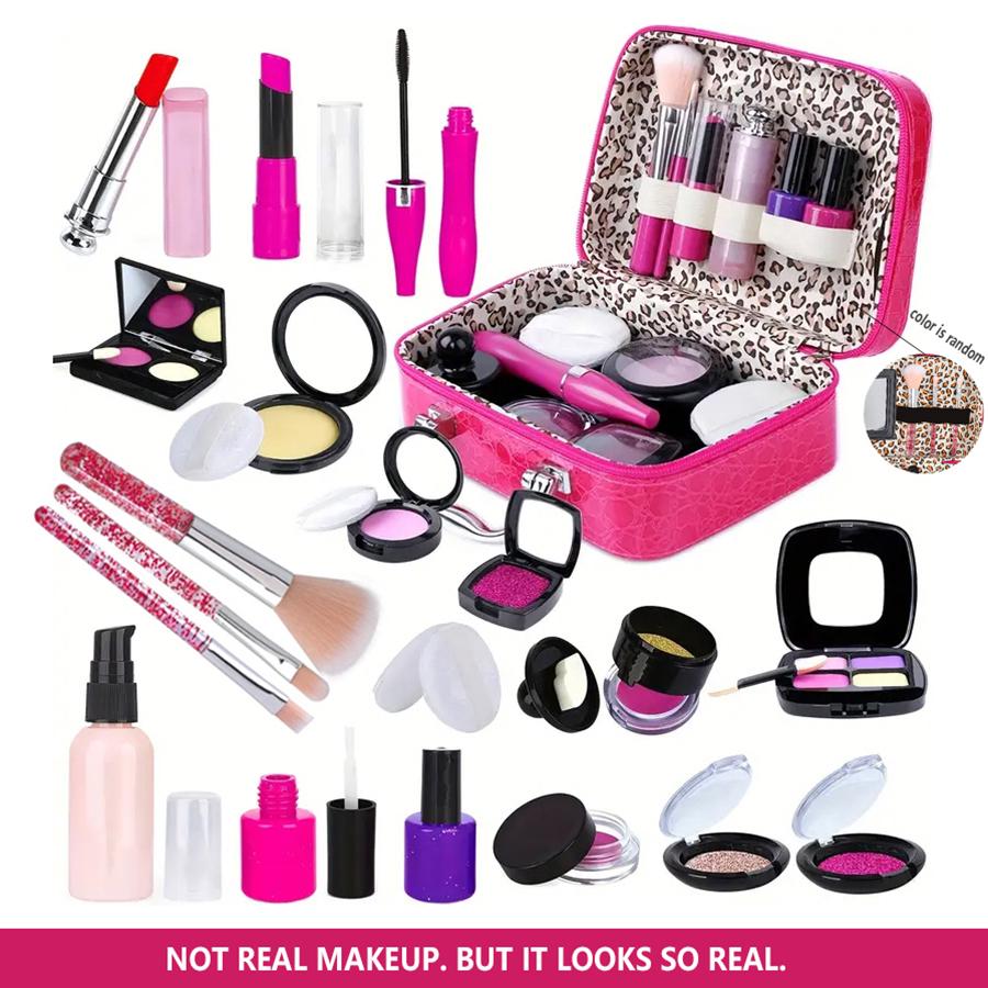 Pretend Makeup Kit for Girls, Pretend Play Makeup Set for Kids - with Christmas Birthday Makeup Bag, Toy Makeup Set for Toddlers