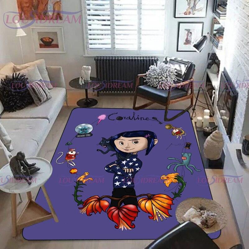 

Жахи Анімація Coraline Килимки Мультфільм із принтом кнопок Вітальня Великий килим Спальня Домашній нековзкий поліестеровий килимок для підлоги 80cm x 120cm