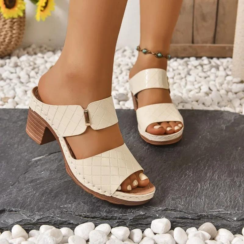 Ladies Shoes 2025 Summer Rome Women's Slippers Outdoor Platform Chunky Heel Sandals Plus Size Comfortable Daily Casual Slippers