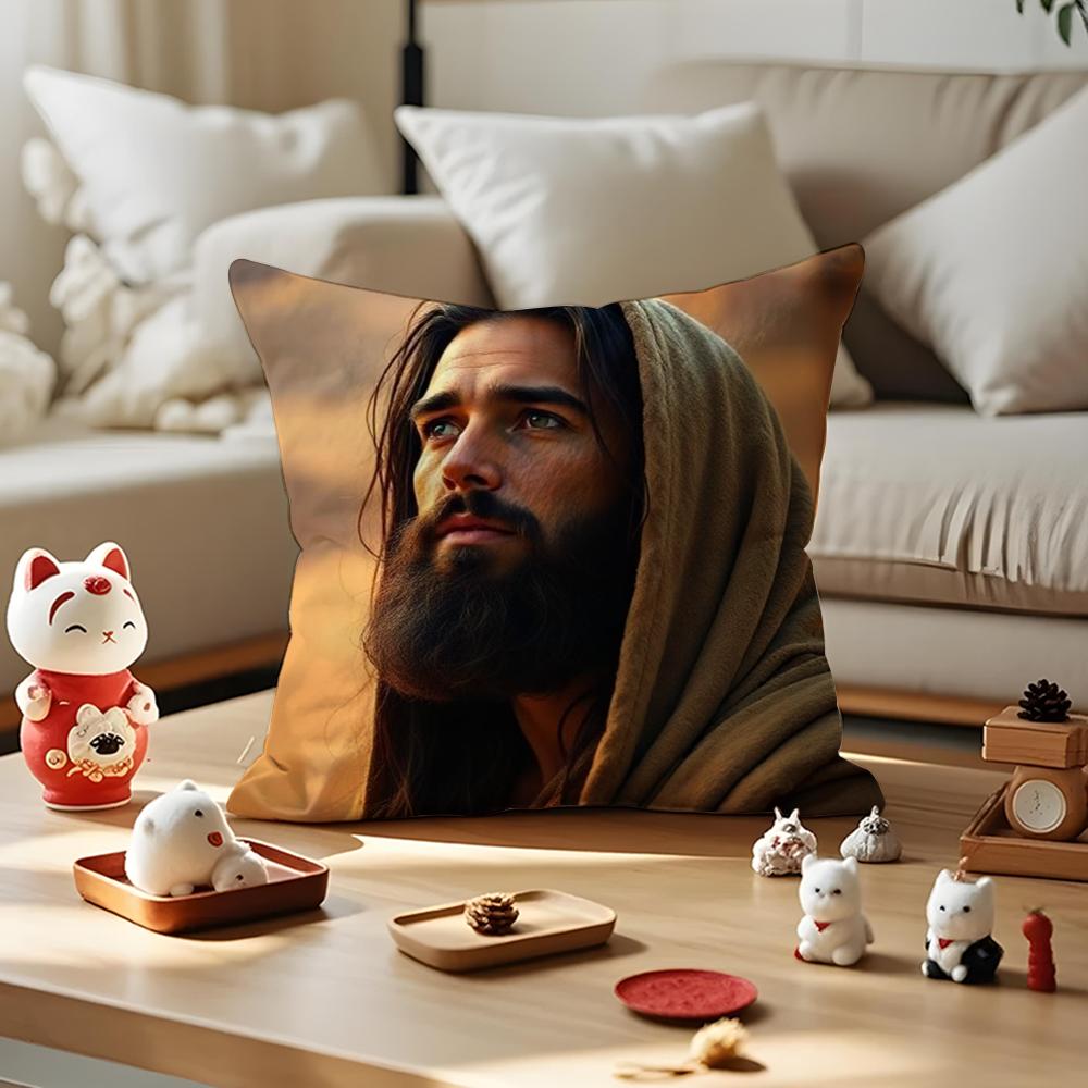 Jesus Christ Portrait Cushion Cover Silky Short Plush Invisible Zipper Dustproof Sofa Pillow Case for Home Decor