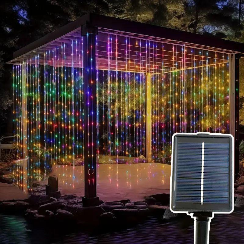 

LED Solar Curtain String Lights Outdoor Waterproof Garden Wall Decoration Fairy Garland 8 Lighting Modes Christmas Lighting Solar-3x1M 100LEDs різнокольоровий