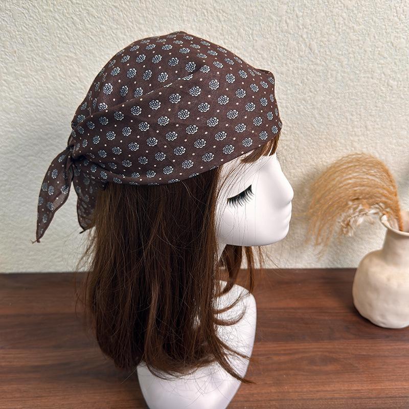 Hair Scarf Vintage Brown Polka Dot Floral Print Square Headscarf Hairbands Bandana Headbands for Women Girl Hair Accessories 1pc