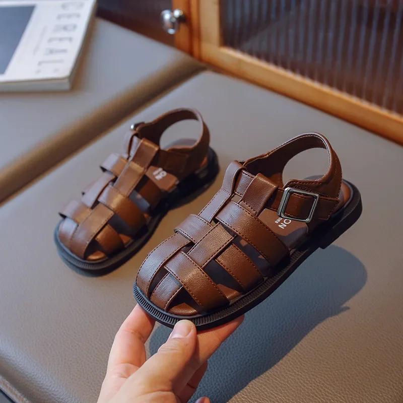 

Gladiator Children Sandals Girl Soft Princess Shoes Retro Brown Roman Sandal Outdoor Braided Shoe Beige Kids Shoets Weave G03223 26 коричневый