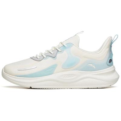 Lingyun Leather Patchwork Cushioning Slip Resistant Abrasion Resistant Low Top Running Shoes Men's White Blue 112145541R-1