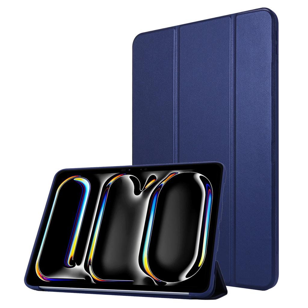 For iPad Pro 13 (2024) Case Tri-Fold Stand Leather+Silicone Tablet Cover
