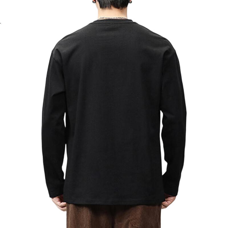 Jeanswest Men's Long Sleeve T-Shirt 2026 Spring Trendy American Style Printed Cotton Loose Casual Base Shirt Black XL