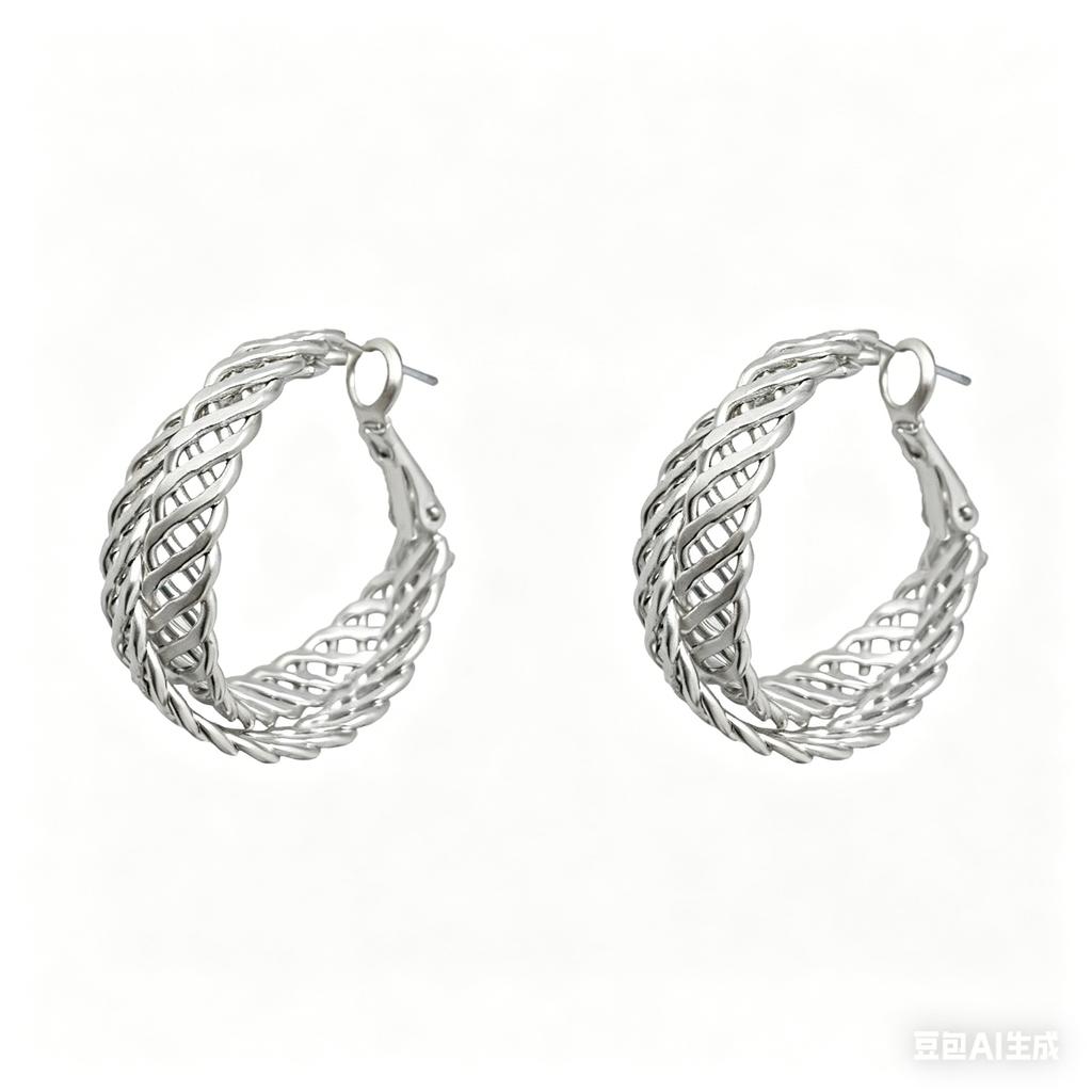 Korean Minimalist Silver Color Braided Hoop Earrings Hollow Twisted Circle Earrings for Women Party Daily Wear Statement Jewelry