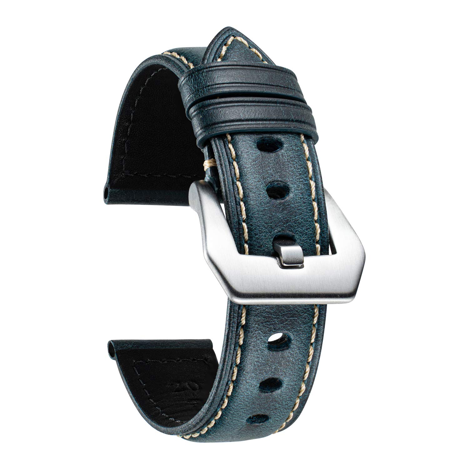 

BINLUN Leather Watch Band, Oil Waxed Calf Leather Strap, Retro Classic Style Replacement Band, 5 Sizes (18-26mm), with Pin Buckle (Blue, 24mm)