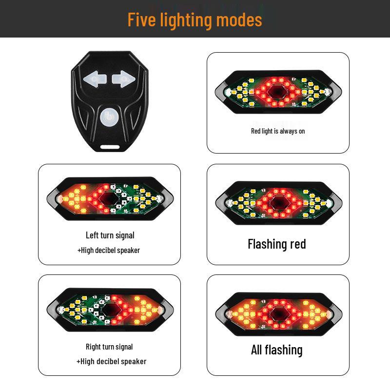 USB Rechargeable Bicycle LED Turn Signal Tail Light with Horn, Waterproof for Night Riding