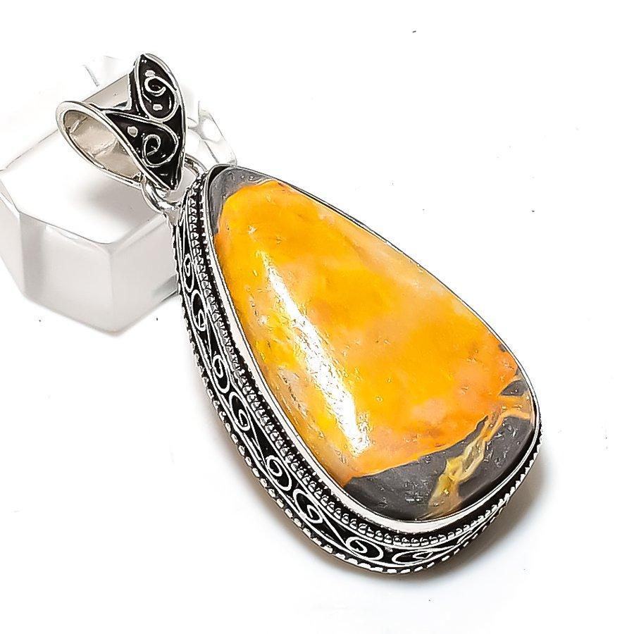 Natural Bumble Bee Jasper 925 Sterling Silver Jewelry Pendant 1.97" ETC-14654