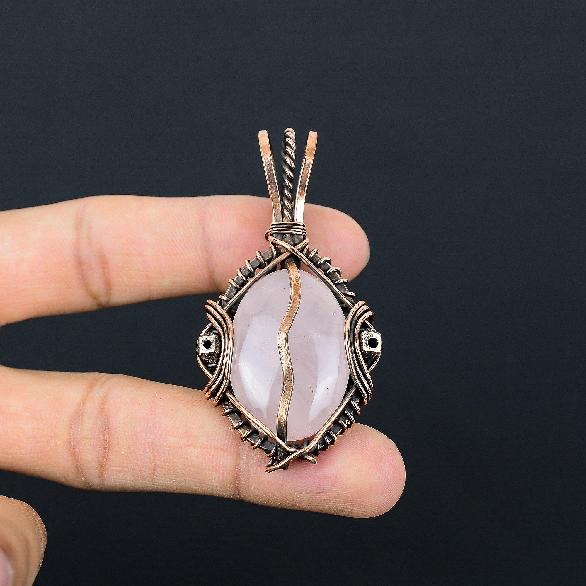 

Украшения из розового кварца, кулон, обернутый медной проволокой 999 пробы, украшения из драгоценных камней ручной работы, подарки для жены, совершенно новый кулон 2.55 Inches