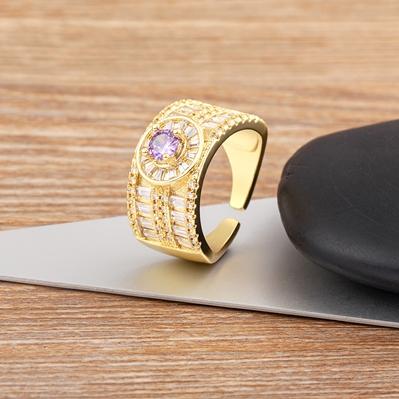 

Nidin Wide Brand Zircon Circle Open Rings For Women Crystal Gold Plated Finger Charm Adjustable Wedding Birthday Jewelry Gift фіолетовий