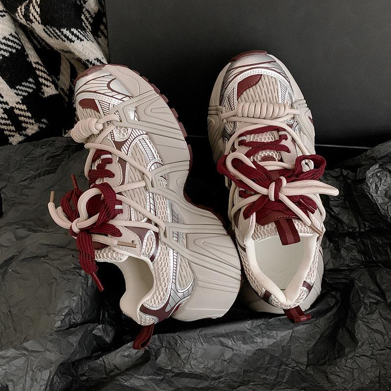 Leather heightening dad shoes, thick sole 5cm~ autumn and winter retro mandarin duck with thick sole casual shoes women's leather sneakers