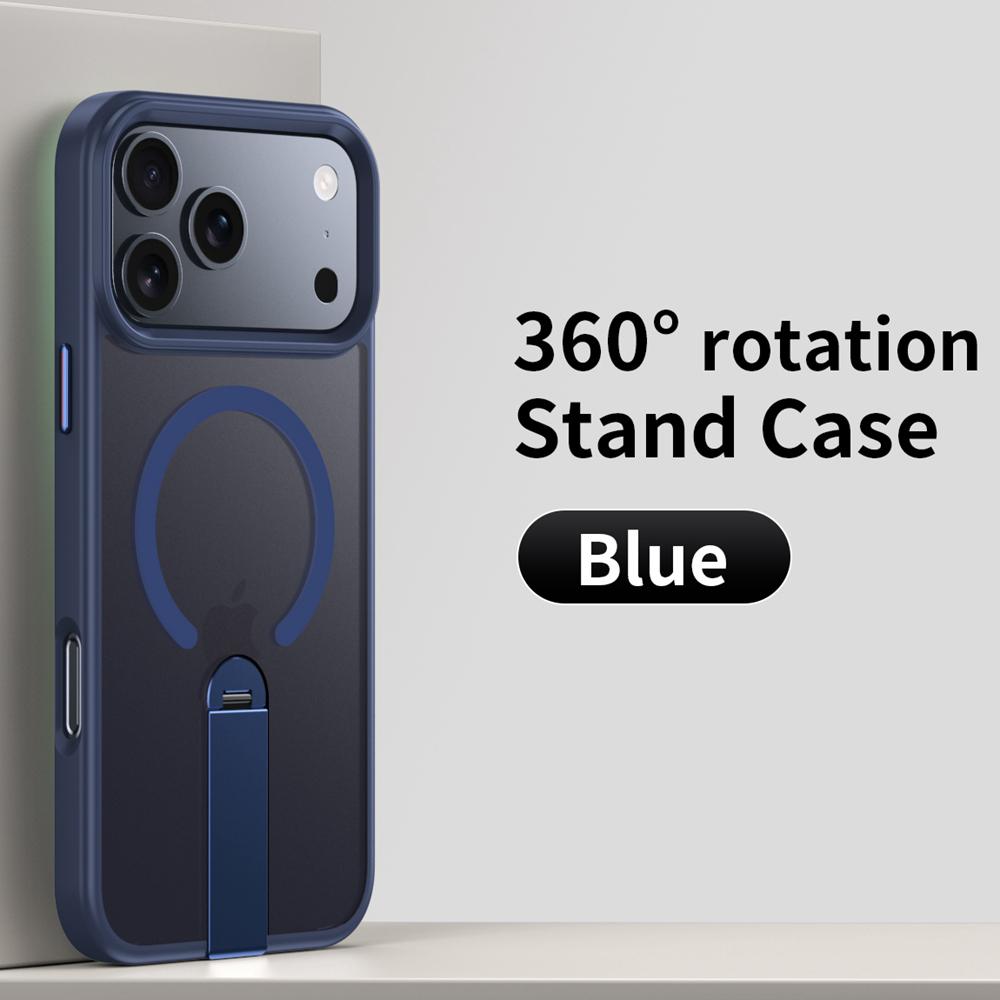 KEYSION 360 Hidden Metal Stand Magnetic Case for Magsafe for iPhone 17 Pro Max Air Transparent Matte Shockproof Phone Back Cover