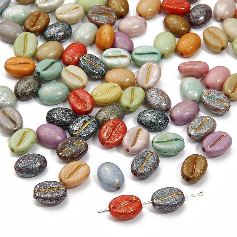[8x10mm] 20pcs Acrylic Picasso Coffee Bean Beads Loose Spacer Beads for Necklace Bracelet Earring DIY Jewelry Making Beads