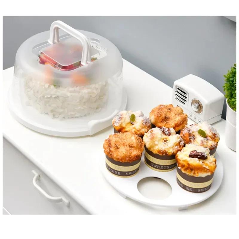 Plastik Yuvarlak Pasta Taşıma Kutusu Saplı Hamur İşi Saklama Tutucu Tatlı Kabı Kapaklı Kutu Pasta Aksesuarları Yemek Saklama Kutusu