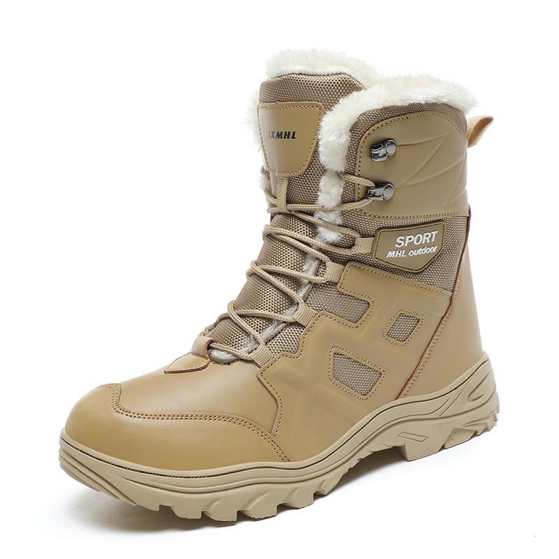 Mens Winter Snow Boots Waterproof Thick Fleece Lined Outdoor Tactical Hiking Mid-Calf Rubber Sole