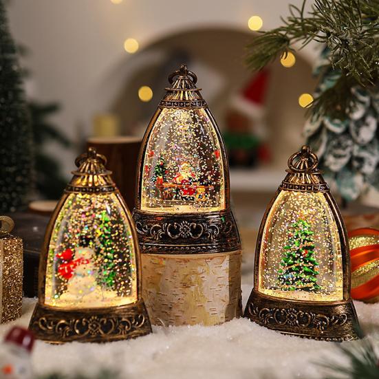 Christmas Snow Ball Lantern Bell Shape Swirling Glitter Christmas Lamp for Holiday Home Office Tabletop Decor