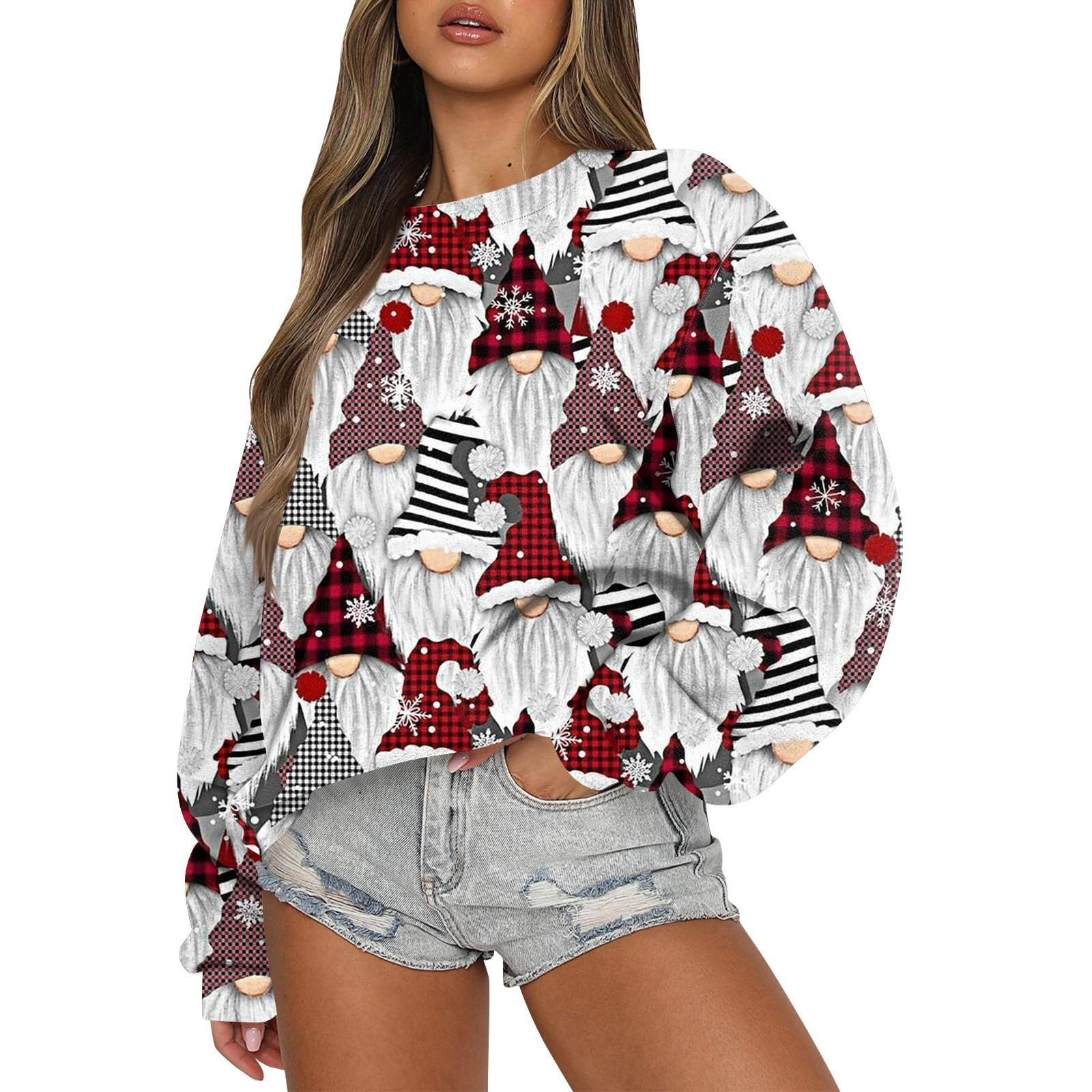 

Женские осенне-зимние топы, женская толстовка с длинными рукавами, рождественские повседневные флисовые топы с круглым вырезом, свободный крой XXL