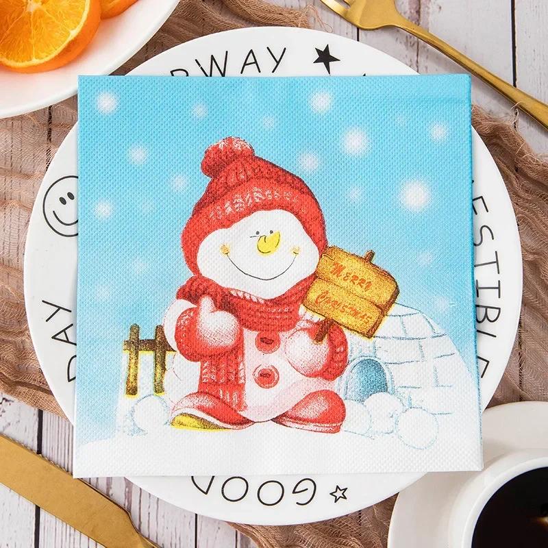 100PCS Christmas Paper Napkins 33X33CM Disposable Snowman Snowflake Reindeer Dinner Napkins Paper Hand Towels for Christmas