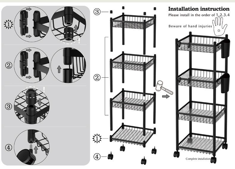 Compact Household Multi-Layer Trolley: Floor-Standing Kitchen Storage Rack