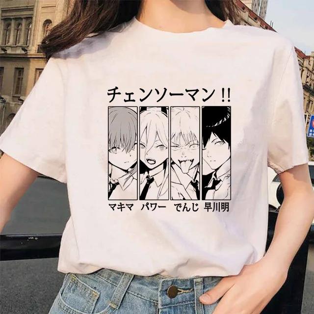 Kettensäge Unisex T-Shirt Damen Japanischer Anime Gotische T-Shirts Grafik Y2k Kleidung Lustiges Cartoon Unisex Kurzarm T-Shirt Oberteile