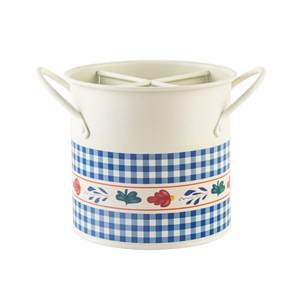 Retro Style Kitchen Storage Bucket With Divider Iron Material Draining Rack Durable Construction 4 Grids Kitchen Storage Box
