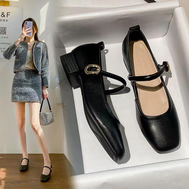 

Французские туфли Мэри Джейн женские 2025 новые весенние вечерние универсальные туфли толстый каблук легкие туфли маленькие кожаные туфли низкие каблуки одинарные туфли женские 35 чёрный